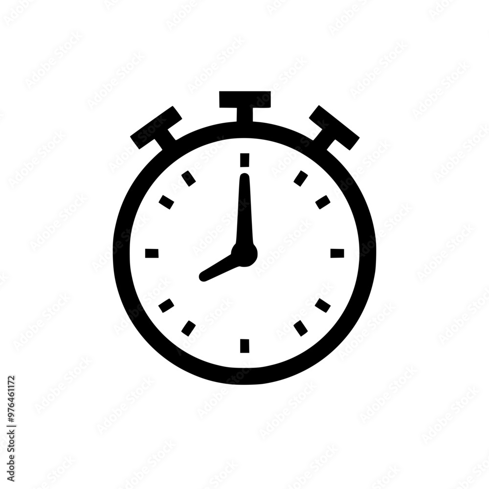 Black and white icon of a classic stopwatch with a minimalist design. Black and white icon of a classic stopwatch with a minimalist design.