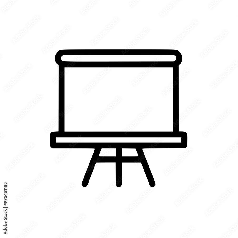 Minimalist black and white line art of a presentation screen on a tripod stand. Minimalist black and white line art of a presentation screen on a tripod stand.