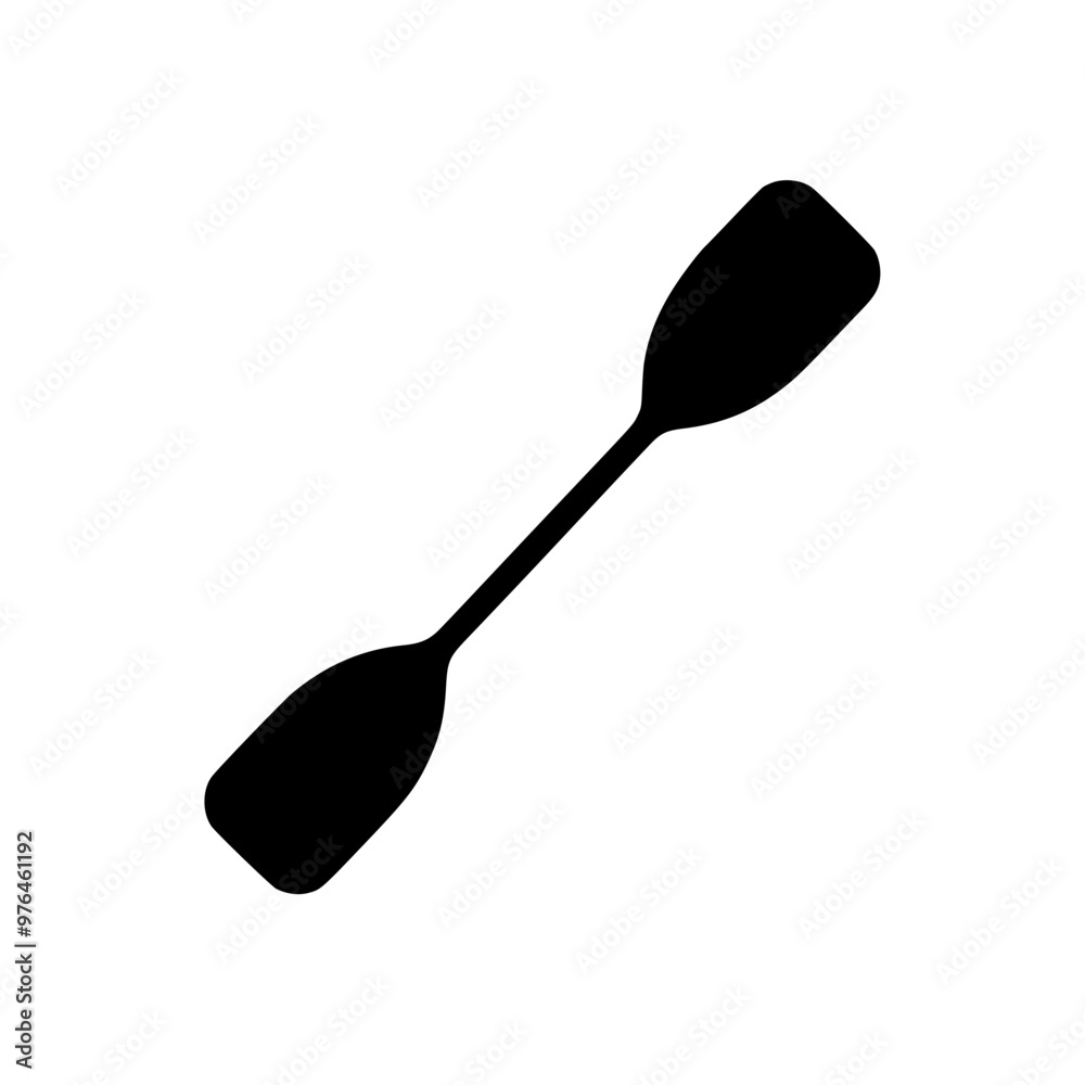 Black silhouette of a single kayak paddle with a white background. Black silhouette of a single kayak paddle with a white background.