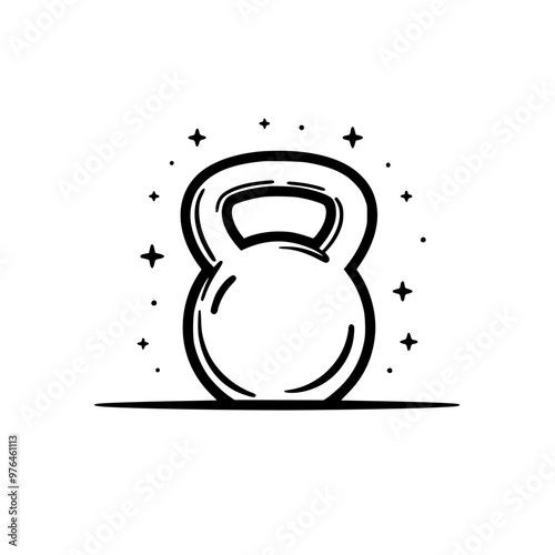 Illustration of a kettlebell with star accents on a white background, symbolizing strength and fitness.