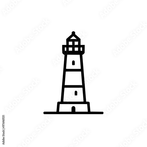 Minimalistic black and white illustration of a lighthouse on a white background.