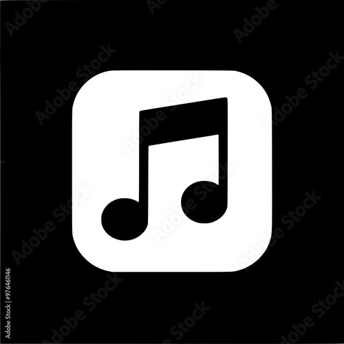 Black and white music note icon on a square background.