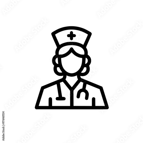 Outline of a female nurse with a stethoscope, symbolizing healthcare and medical professions.