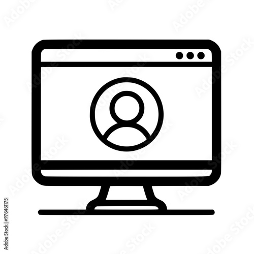 Black and white icon of a computer monitor displaying a user profile symbol on a white background.