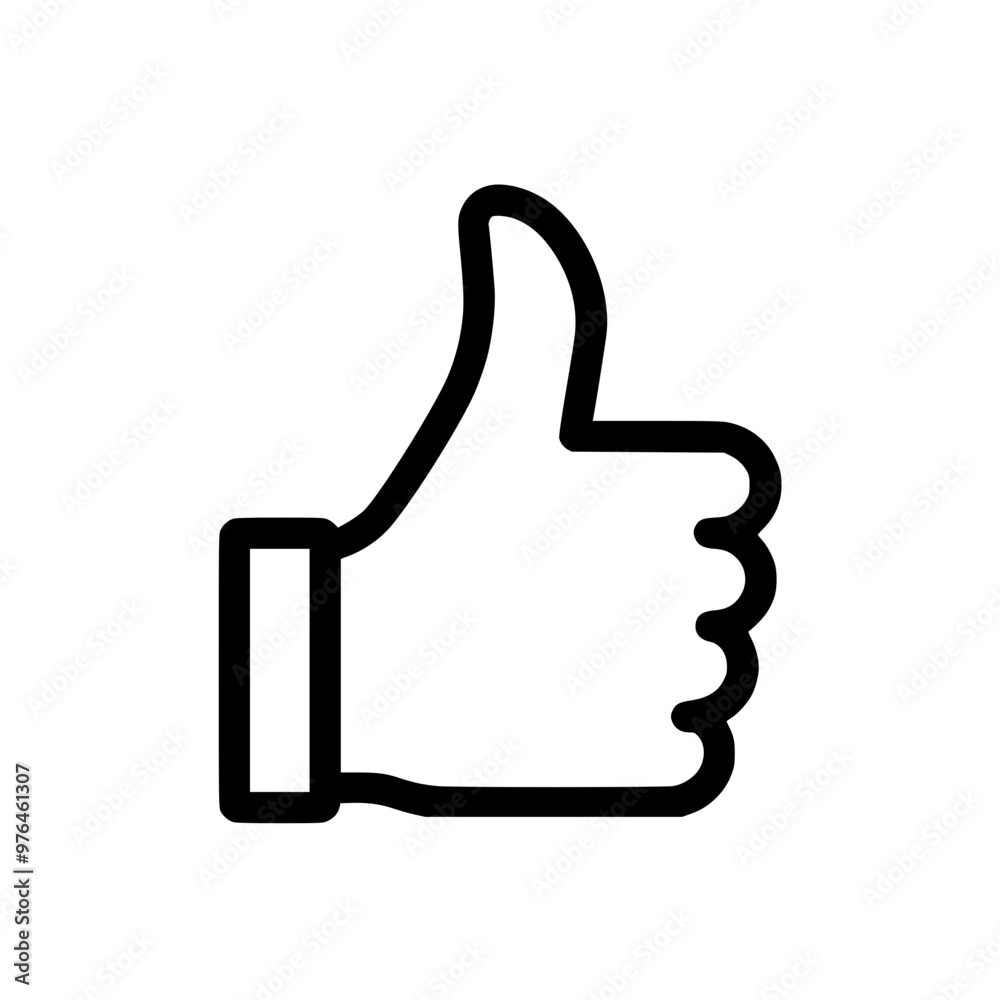 Black and white thumbs up icon representing approval or a positive response. Black and white thumbs up icon representing approval or a positive response.