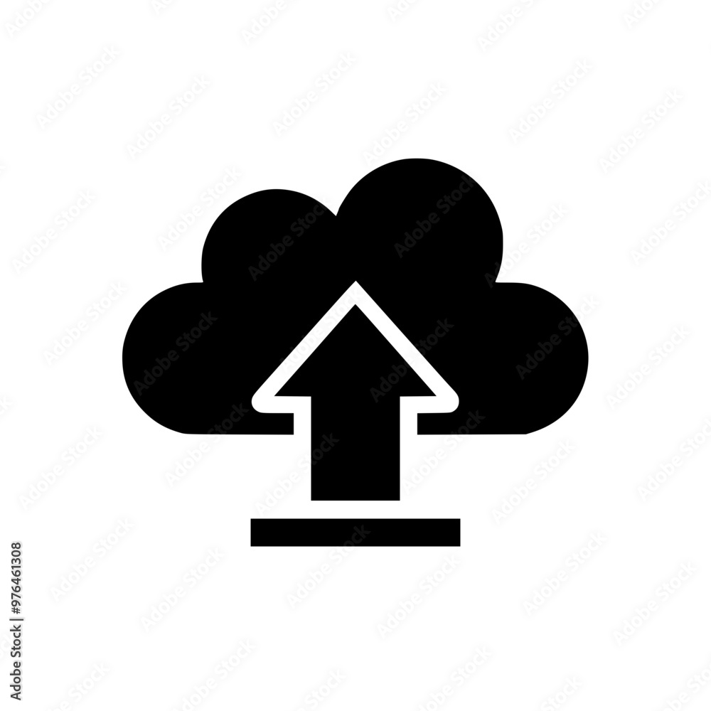 Black cloud upload icon symbolizing cloud storage or online data transfer in a minimalist design.