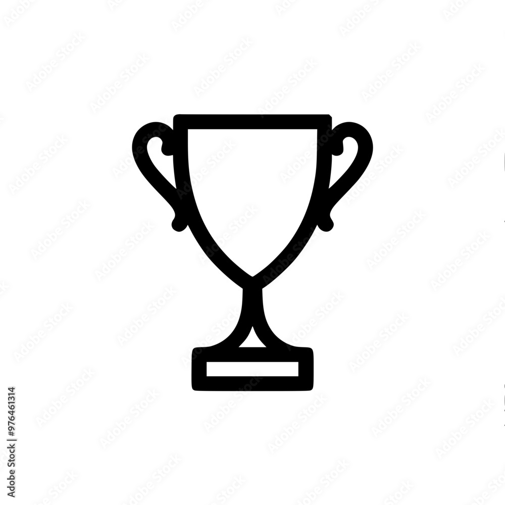 Simple black trophy icon representing achievement and success on a plain white background. Simple black trophy icon representing achievement and success on a plain white background.