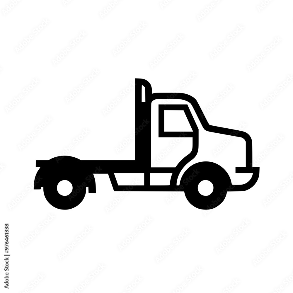 Black and white silhouette of a truck without a trailer on a white background. Black and white silhouette of a truck without a trailer on a white background.