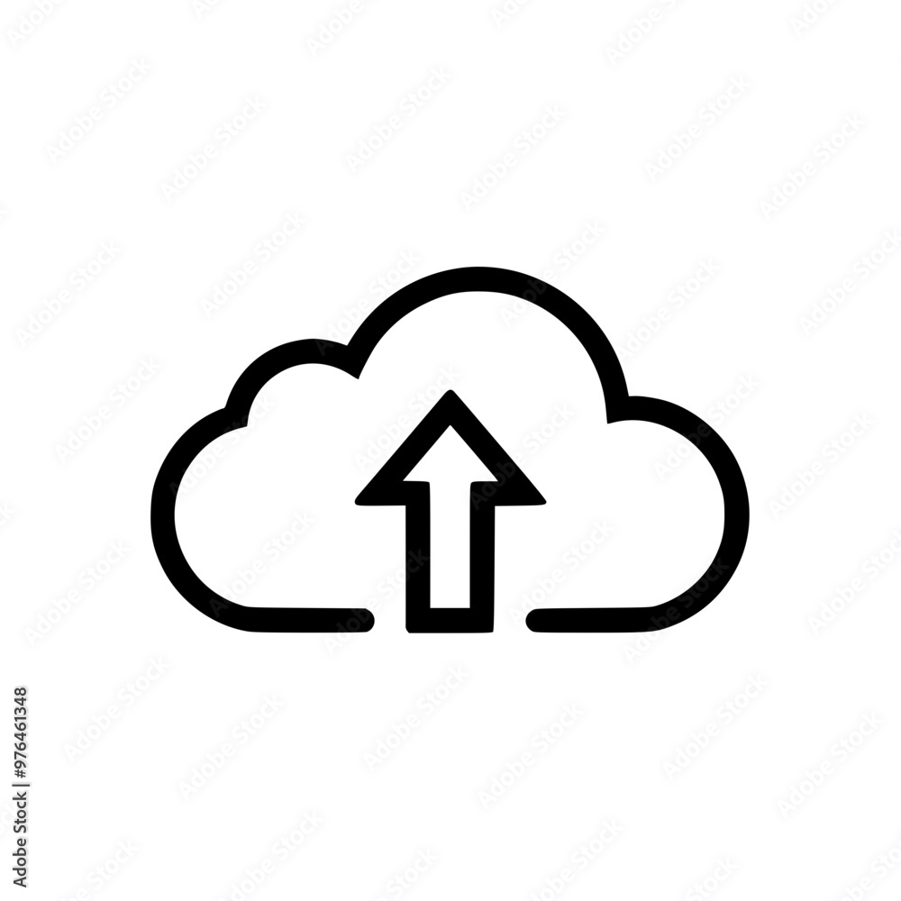 Black cloud icon with an upward arrow symbolizing cloud upload. Black cloud icon with an upward arrow symbolizing cloud upload.