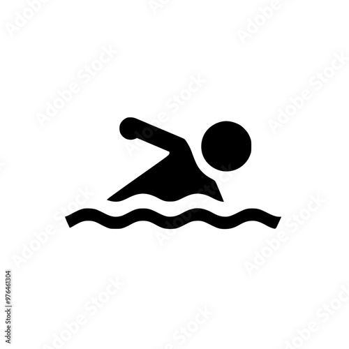 Simple black icon of a person swimming, illustrating a swimmer in motion on a white background.