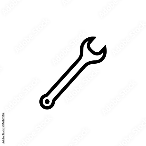 Black and white illustration of a wrench on a white background.