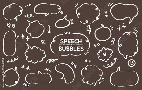 Cute quote outline draw think bubble. Set of hand drawn memo frame. Comic style blank for text. Variety of chat balloon. Doodle crayon drawing cloud Cartoon funny freehand speech box. Vector message