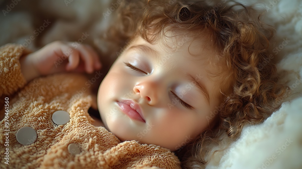 A close-up portrait of a sleeping baby with curly hair, soft features, and closed eyes. A close-up portrait of a sleeping baby with curly hair, soft features, and closed eyes.