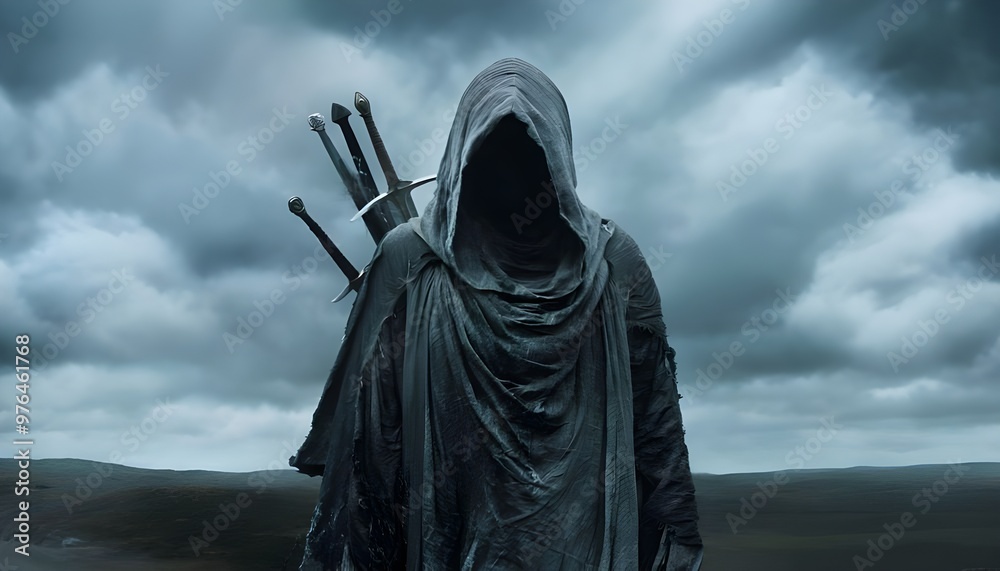 Mysterious dark hooded figure Mysterious dark hooded figure