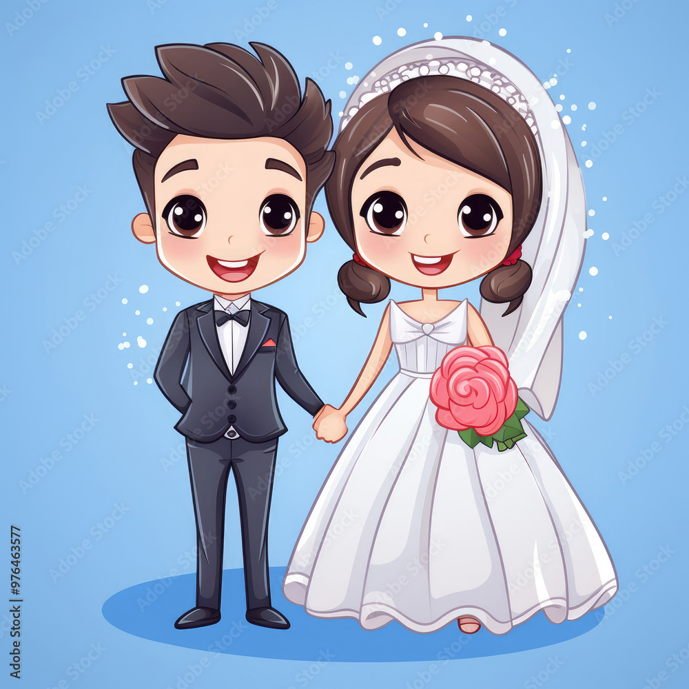 Cute Cartoon Surprised Bride and Groom with Space for Copy. Cute Cartoon Surprised Bride and Groom with Space for Copy.