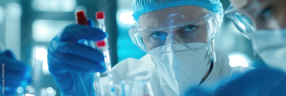 A scientist working in a laboratory setting, holding test tubes filled with samples, concentration on precise research and scientific experimentation in a controlled environment. A scientist working in a laboratory setting, holding test tubes filled with samples, concentration on precise research and scientific experimentation in a controlled environment.