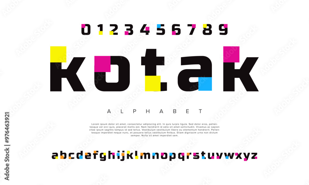Kotak creative modern geometric urban alphabet font. Digital abstract futuristic, game, techno, robot, music, logo, sport, minimal technology typography. Simple numeric vector illustration Kotak creative modern geometric urban alphabet font. Digital abstract futuristic, game, techno, robot, music, logo, sport, minimal technology typography. Simple numeric vector illustration