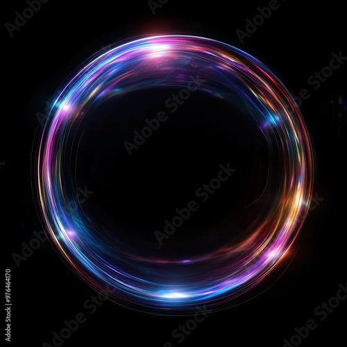 Colorful Neon Light Circle on Black Background - Abstract Glowing Ring with Vibrant Colors and Light Effects