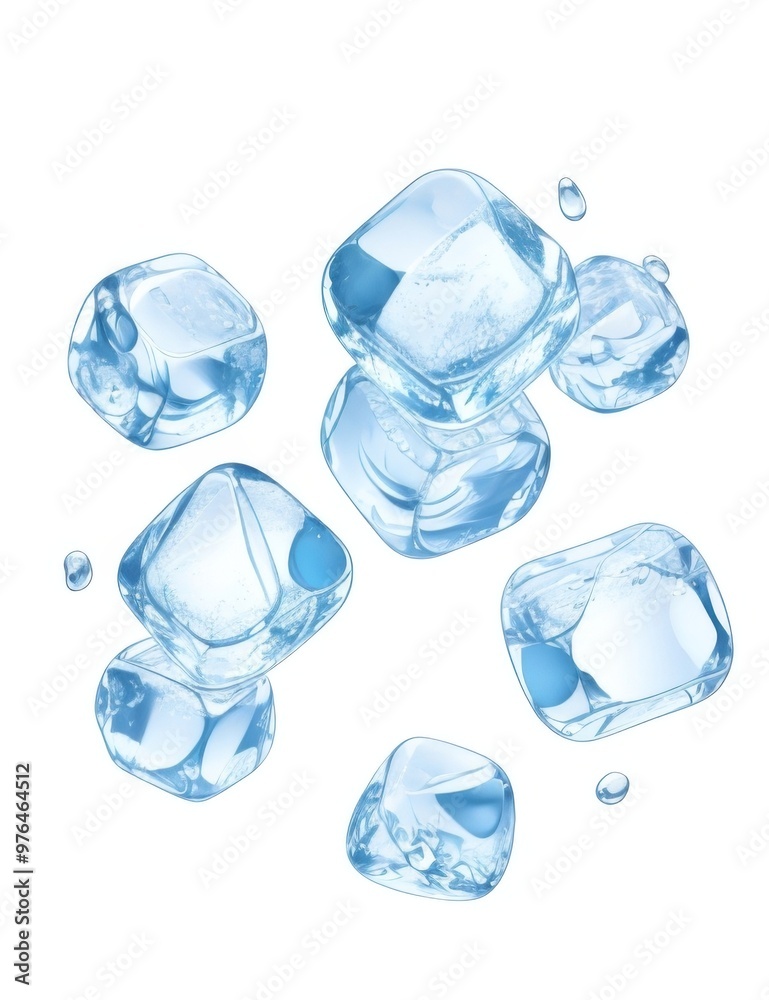 Crystal clear ice cubes scattered background