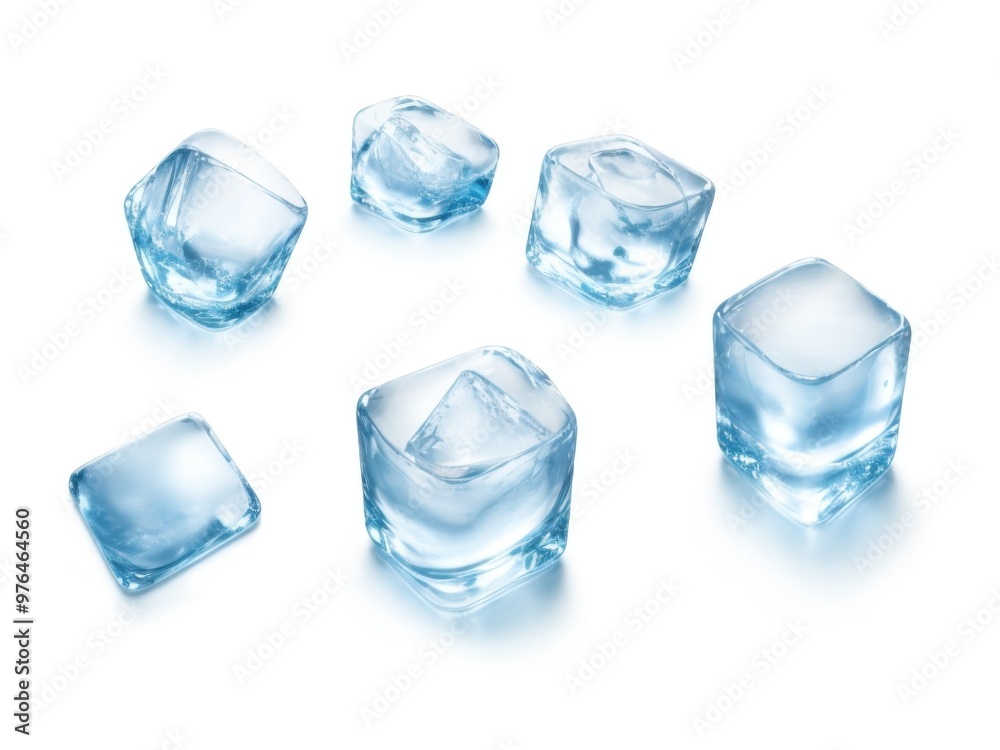 Crystal clear ice cubes scattered background Crystal clear ice cubes scattered background