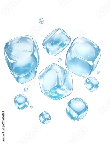 Crystal clear ice cubes scattered background