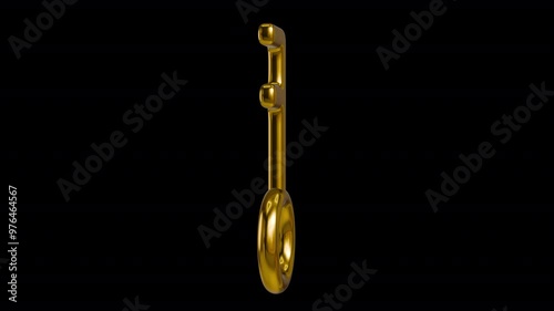 Rotating golden key, loopable, transparen background, HD photo