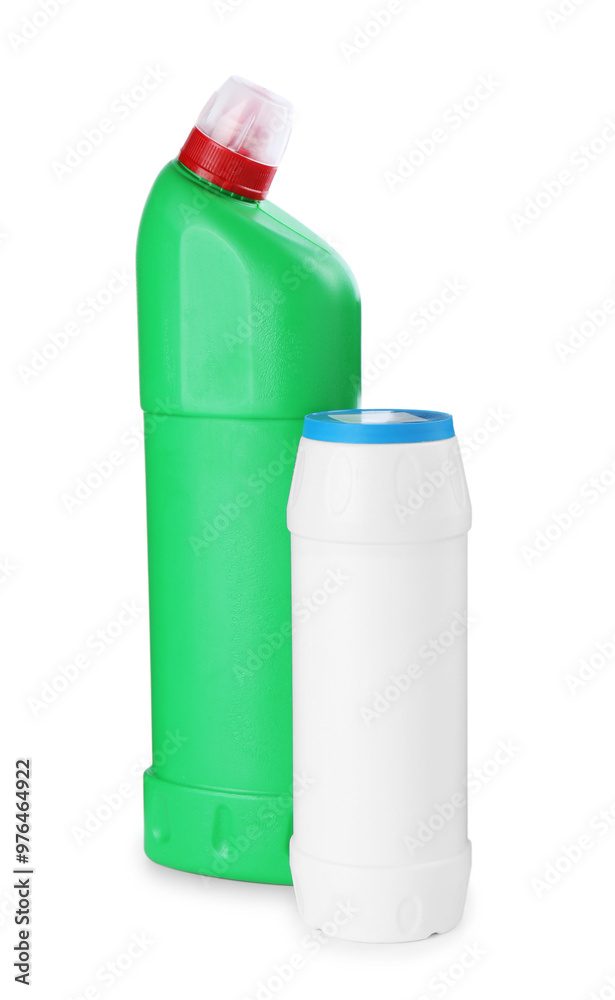 Two toilet cleaners in bottles isolated on white