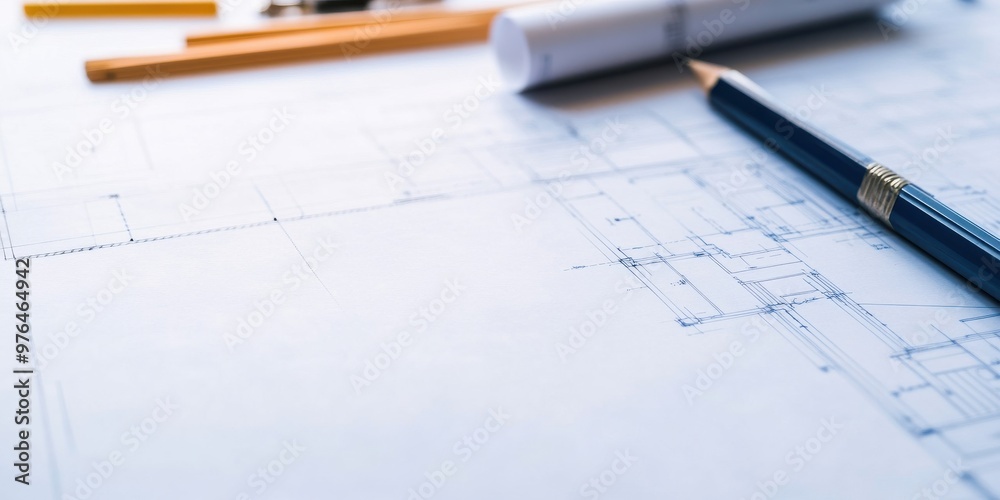 An image of neatly arranged blueprints and a pencil on a desk, symbolizing the planning, designing, and architectural processes, highlighting attention to detail and creativity. An image of neatly arranged blueprints and a pencil on a desk, symbolizing the planning, designing, and architectural processes, highlighting attention to detail and creativity.