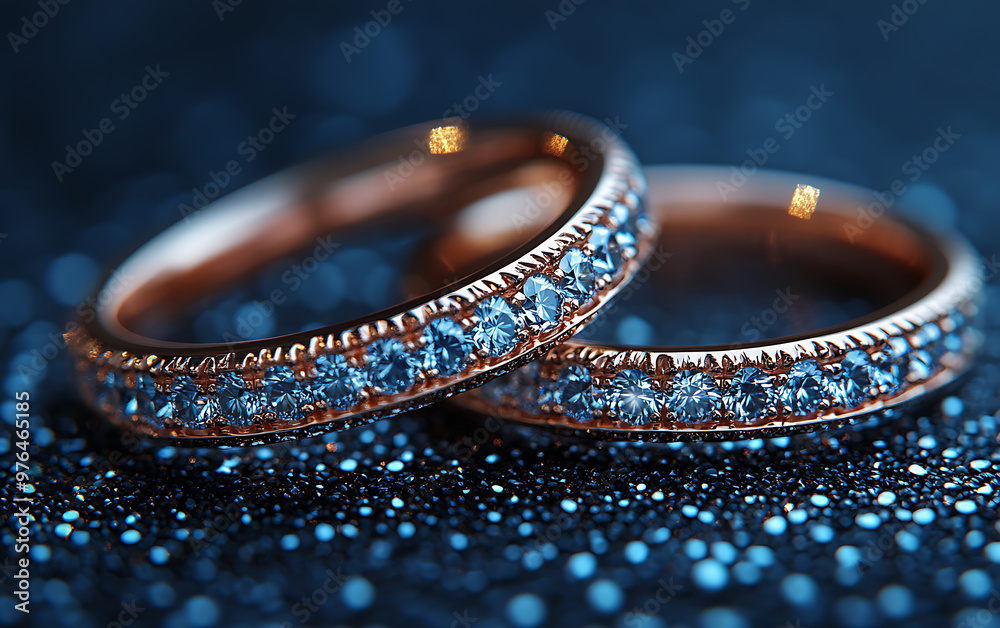 Sparkling Wedding Rings: Diamonds & Romance on Dark Background Sparkling Wedding Rings: Diamonds & Romance on Dark Background