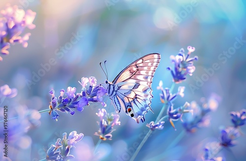 Wallpaper Mural A butterfly with a blue and purple wing pink light n the sky Torontodigital.ca