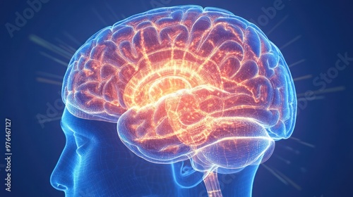 A medical illustration of the brain with highlighted regions associated with different functions and nervous system activities