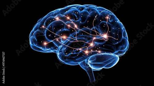 A medical illustration of the brain with highlighted regions associated with different functions and nervous system activities photo