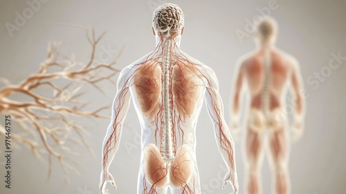 An illustration of the peripheral nervous system, focusing on nerves extending from the spinal cord to the limbs