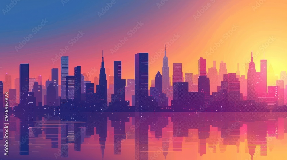 Cityscape at Sunset with Reflection Cityscape at Sunset with Reflection