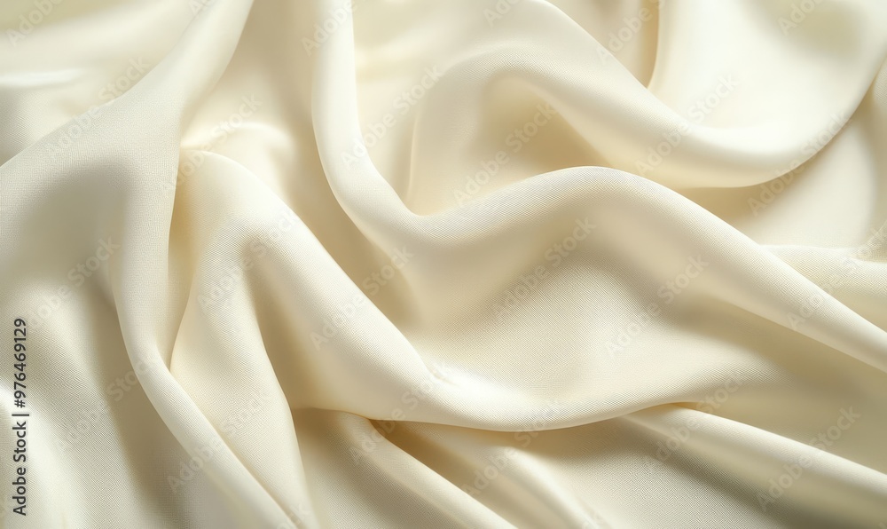 Fototapeta premium Close-up of smooth, white silk fabric with elegant folds, showcasing its luxurious texture and soft sheen, perfect for fashion and interior designs.