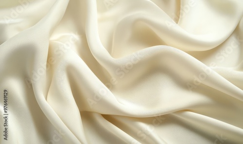 Close-up of smooth, white silk fabric with elegant folds, showcasing its luxurious texture and soft sheen, perfect for fashion and interior designs.