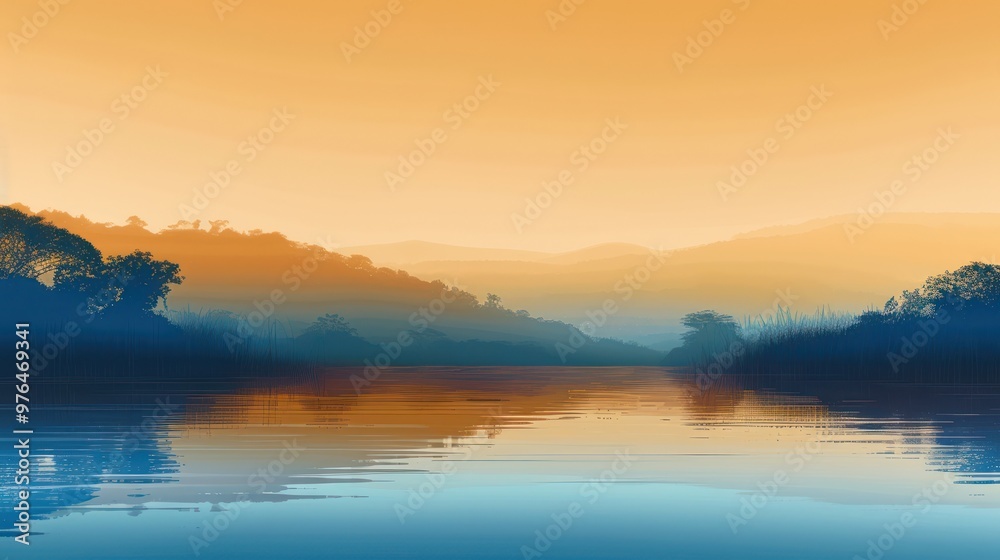 Obraz premium Tranquil Sunset Over a Still Lake