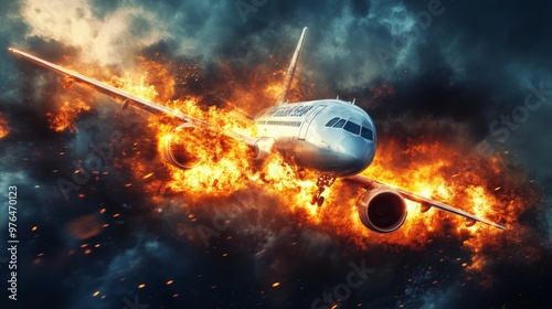 Jet carrier and engine on fire over the airplane pist photo