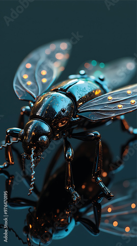 Macro View of Technological AI Insect with Cybernetic Features and Futuristic Design photo