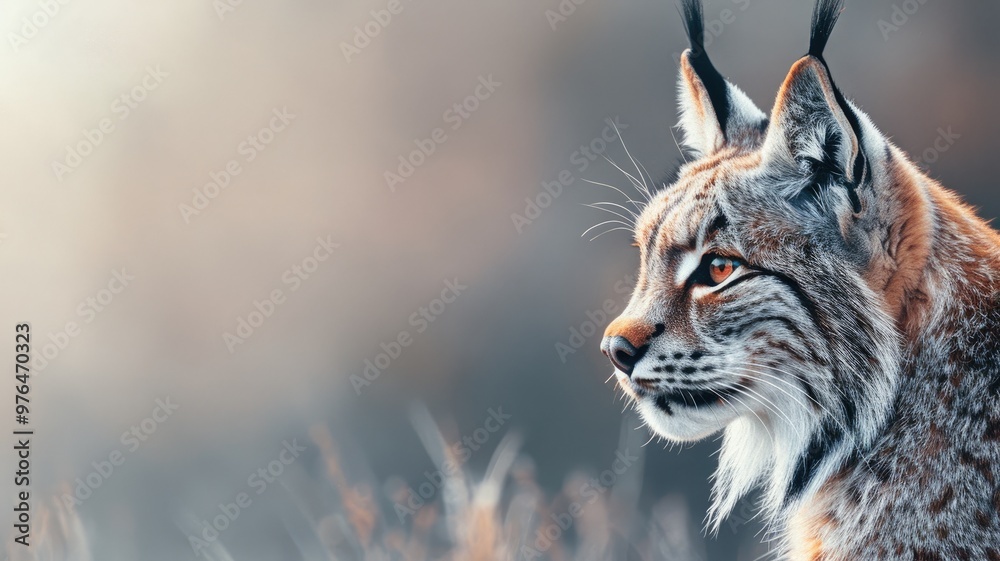 Close-up of Eurasian lynx with detailed fur patterns in natural setting Close-up of Eurasian lynx with detailed fur patterns in natural setting
