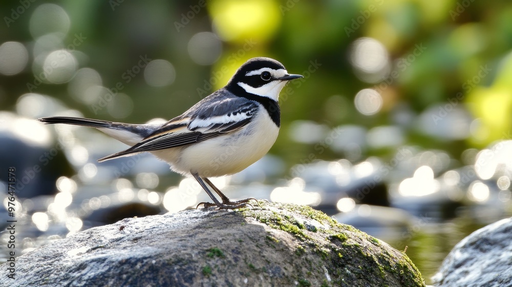 A pied wagtail foraging in Father Collins Park Dublin. This bird feeds on insects and small invertebrates. A pied wagtail foraging in Father Collins Park Dublin. This bird feeds on insects and small invertebrates.