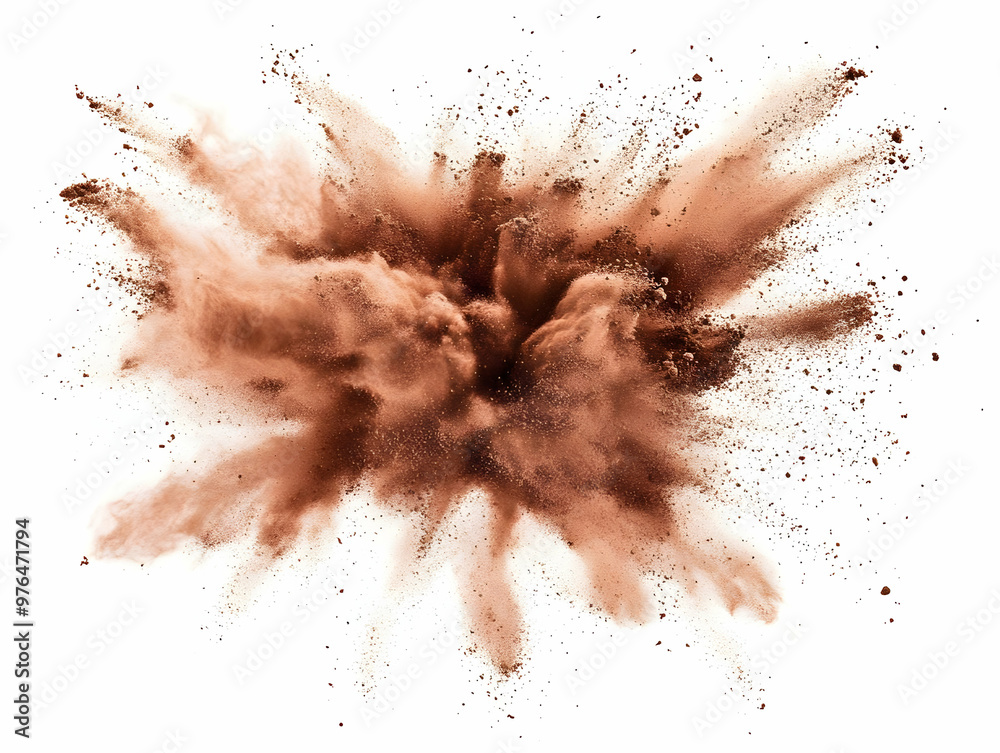 A dynamic burst of brown powder creating a dramatic cloud effect, perfect for backgrounds or artistic visuals. A dynamic burst of brown powder creating a dramatic cloud effect, perfect for backgrounds or artistic visuals.