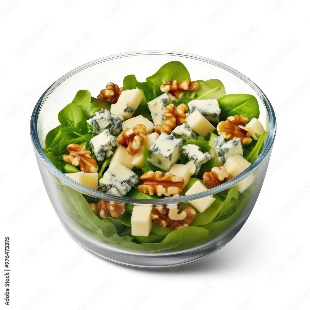 Bowl of Salad with Blue Cheese and Walnuts Isolated on a white Background Bowl of Salad with Blue Cheese and Walnuts Isolated on a white Background