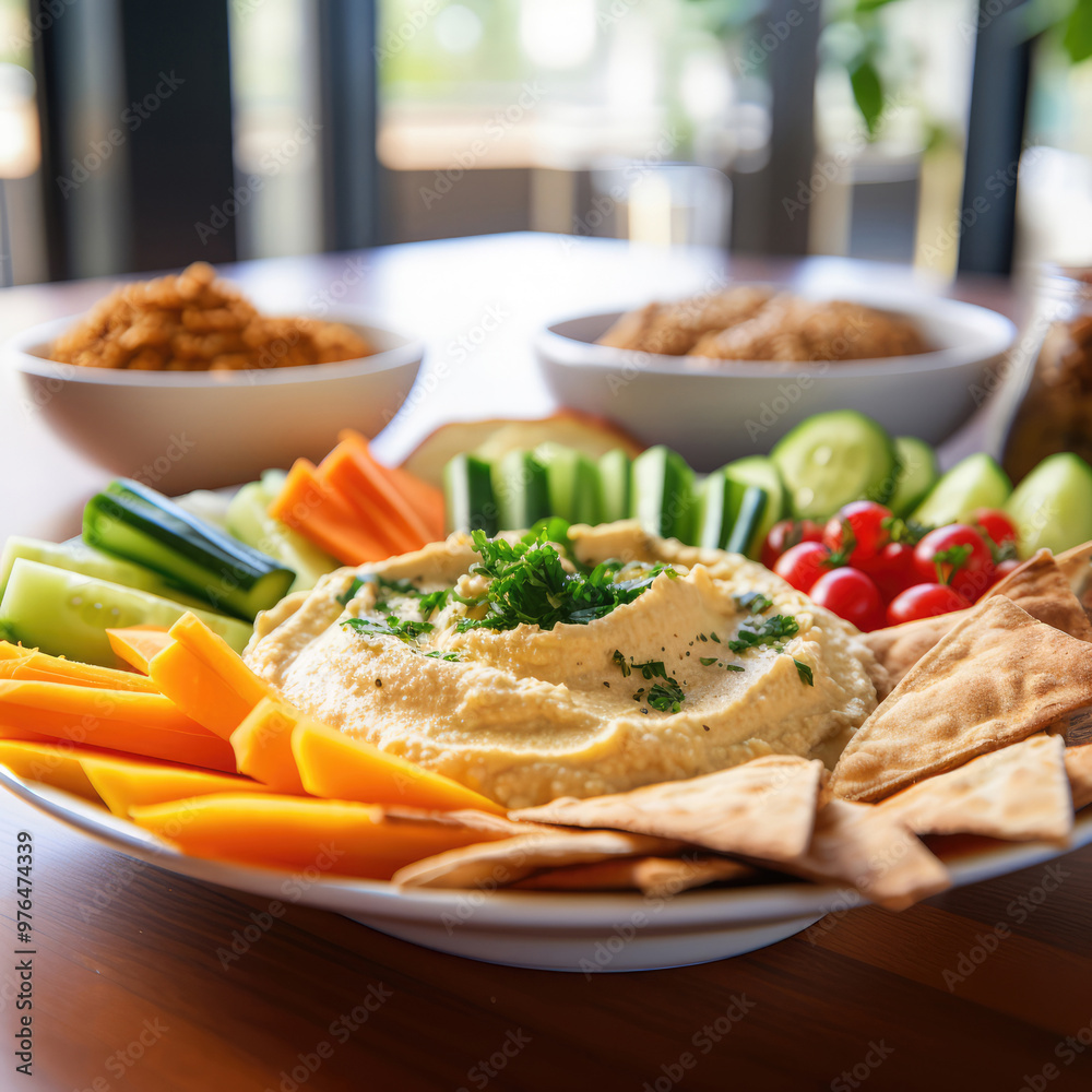 Plate of Pita Chips and Hummus Dip Plate of Pita Chips and Hummus Dip