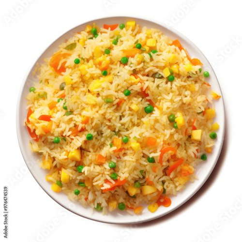 A Plate of Fried Rice Isolated on a White Background