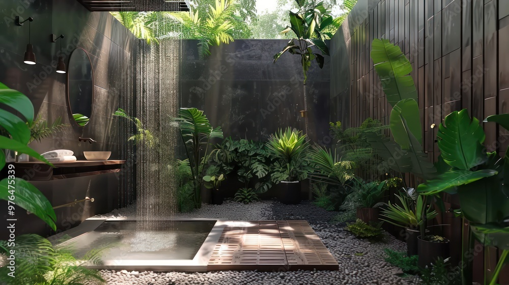 Tropical Bathroom with Outdoor Shower Tropical Bathroom with Outdoor Shower