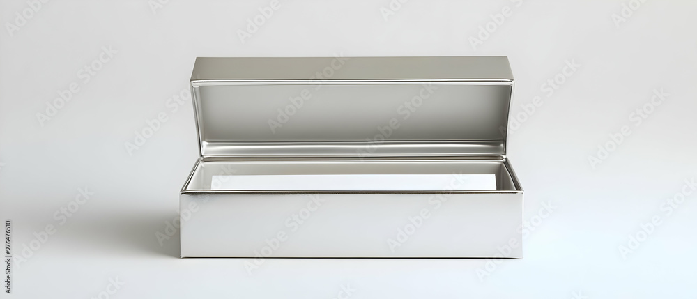 A sleek, metallic box with a shiny surface and an open lid, perfect for storage or organizational purposes in modern spaces. A sleek, metallic box with a shiny surface and an open lid, perfect for storage or organizational purposes in modern spaces.