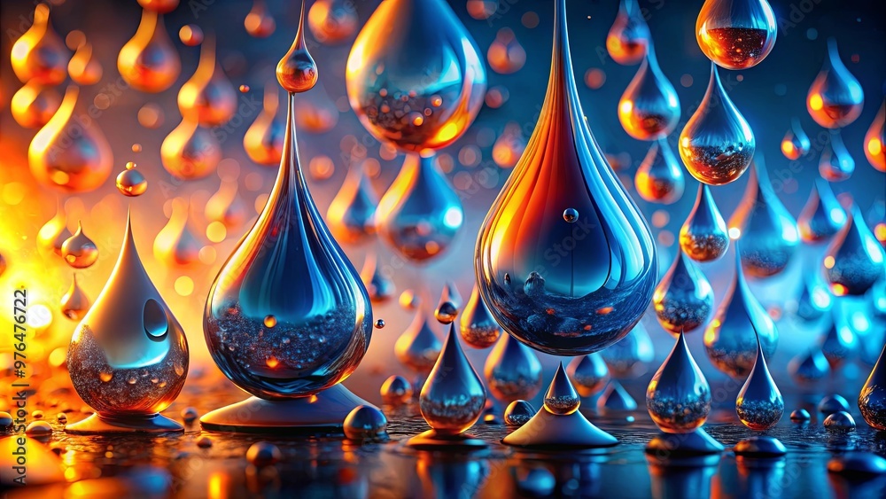 Cluster of vibrant blue and orange drops on a glowing backdrop Cluster of vibrant blue and orange drops on a glowing backdrop