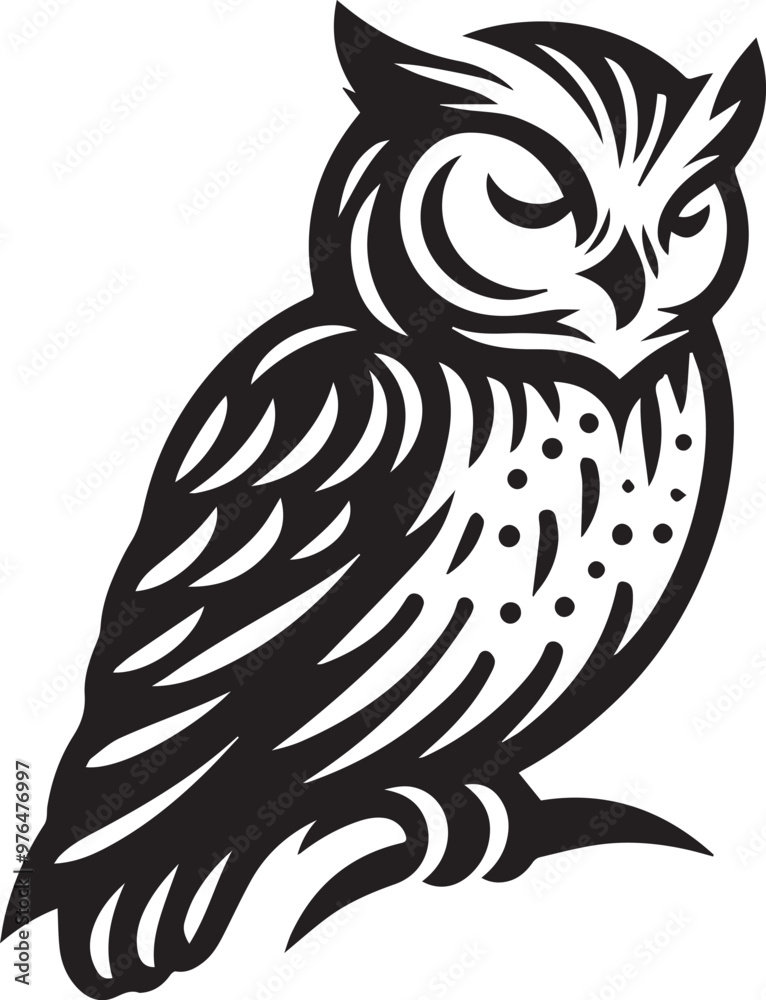 Fototapeta premium Owl black and white illustration victor with white background