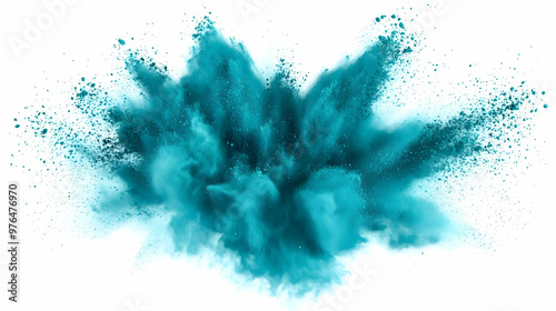 A stunning burst of teal powder creates an artistic explosion, perfect for creative backgrounds or vibrant designs.